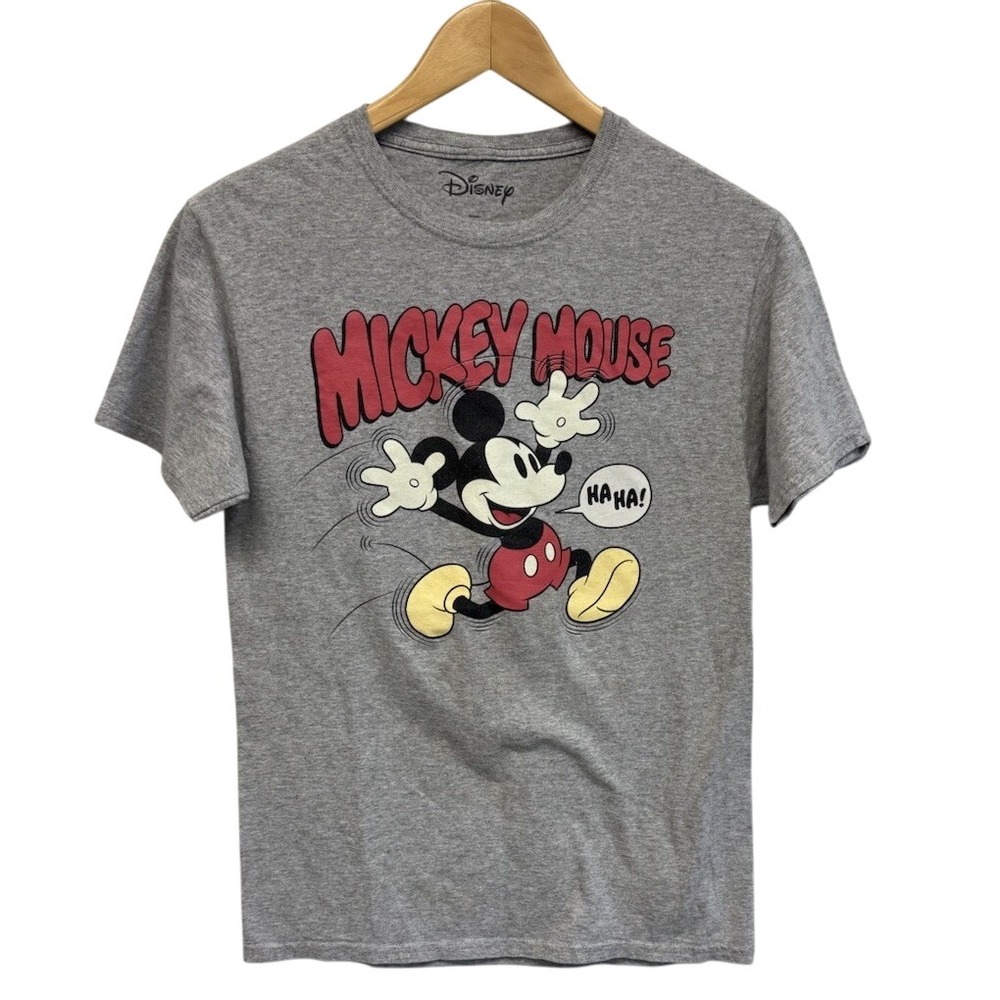 Disney Mickey‎ Mouse Graphic T-Shirt Running Laughing HA! HA! Gray Size Small